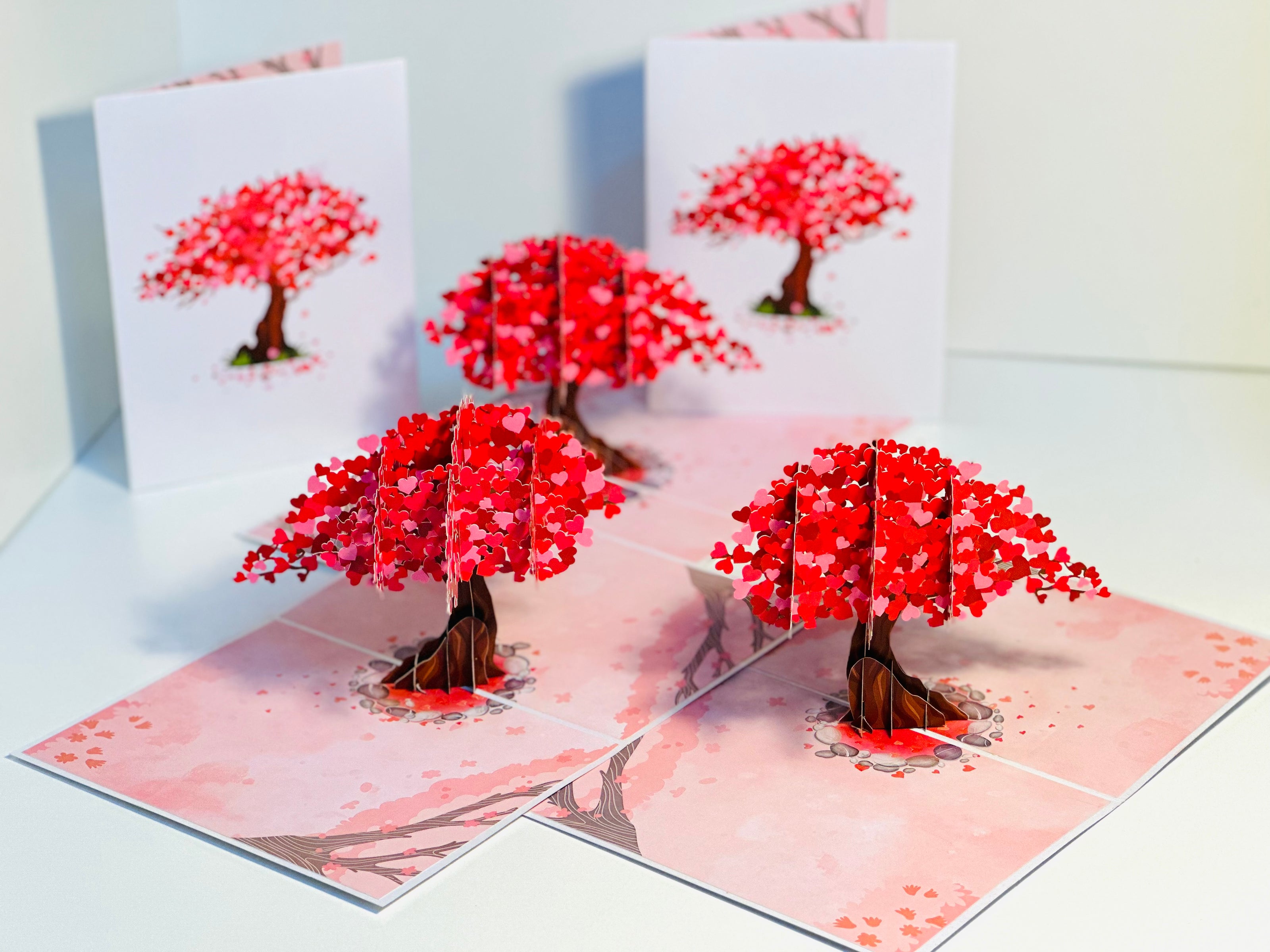 Hot Pink Love Heart Cherry Blossom Tree 3D POP UP GREETING CARD - Created by Origami Pop Cards Australian Design & Handmade 3D Pop Up Magical Paper Cards, Handmade Pop Up Cards Happy Valentine's Day Celebrate Love Heart Fell and Romantic