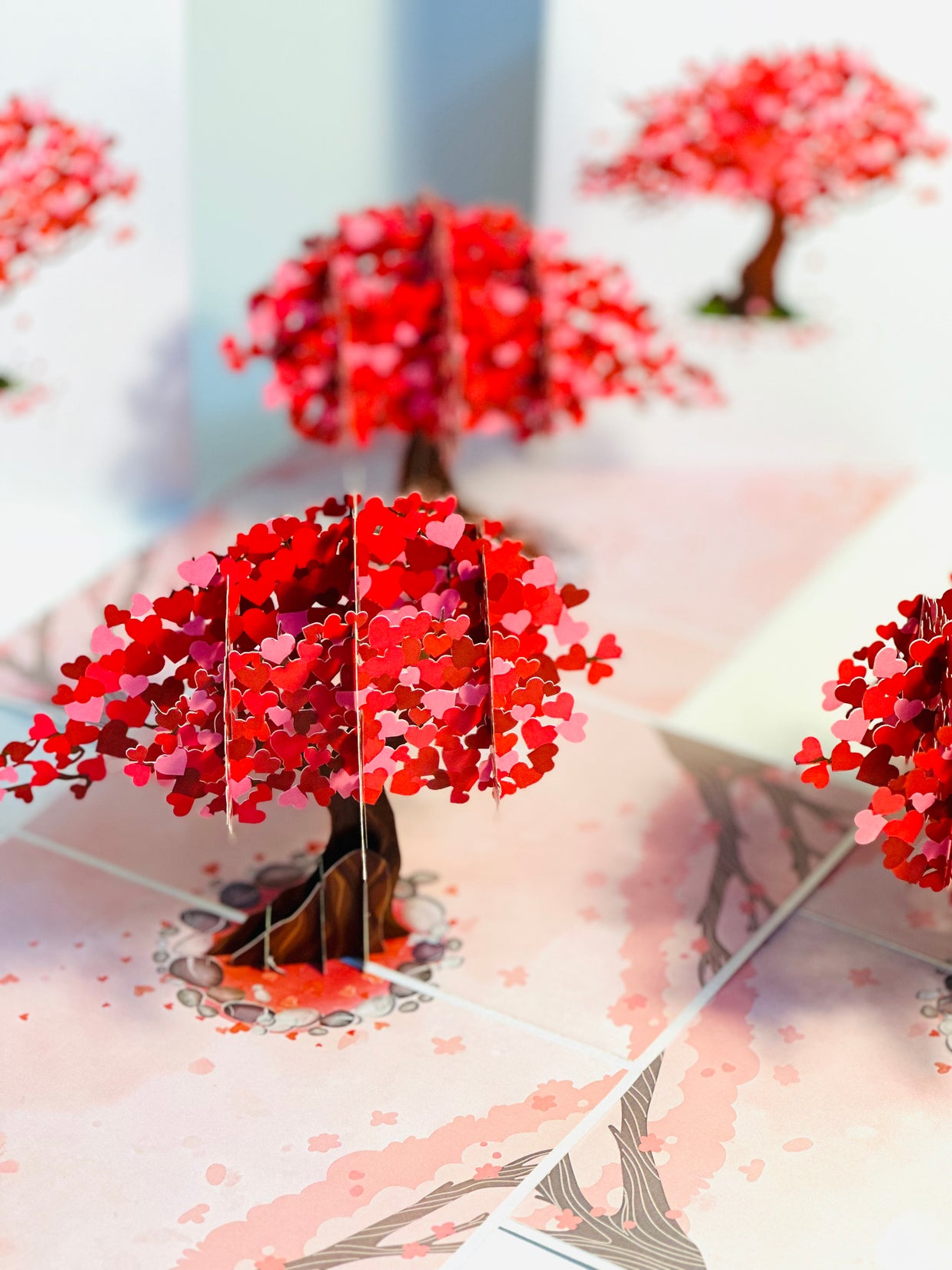 Hot Pink Love Heart Cherry Blossom Tree 3D POP UP GREETING CARD - Created by Origami Pop Cards Australian Design & Handmade 3D Pop Up Magical Paper Cards, Handmade Pop Up Cards Happy Valentine's Day Celebrate Love Heart Fell and Romantic