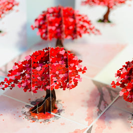 Hot Pink Love Heart Cherry Blossom Tree 3D POP UP GREETING CARD - Created by Origami Pop Cards Australian Design & Handmade 3D Pop Up Magical Paper Cards, Handmade Pop Up Cards Happy Valentine's Day Celebrate Love Heart Fell and Romantic