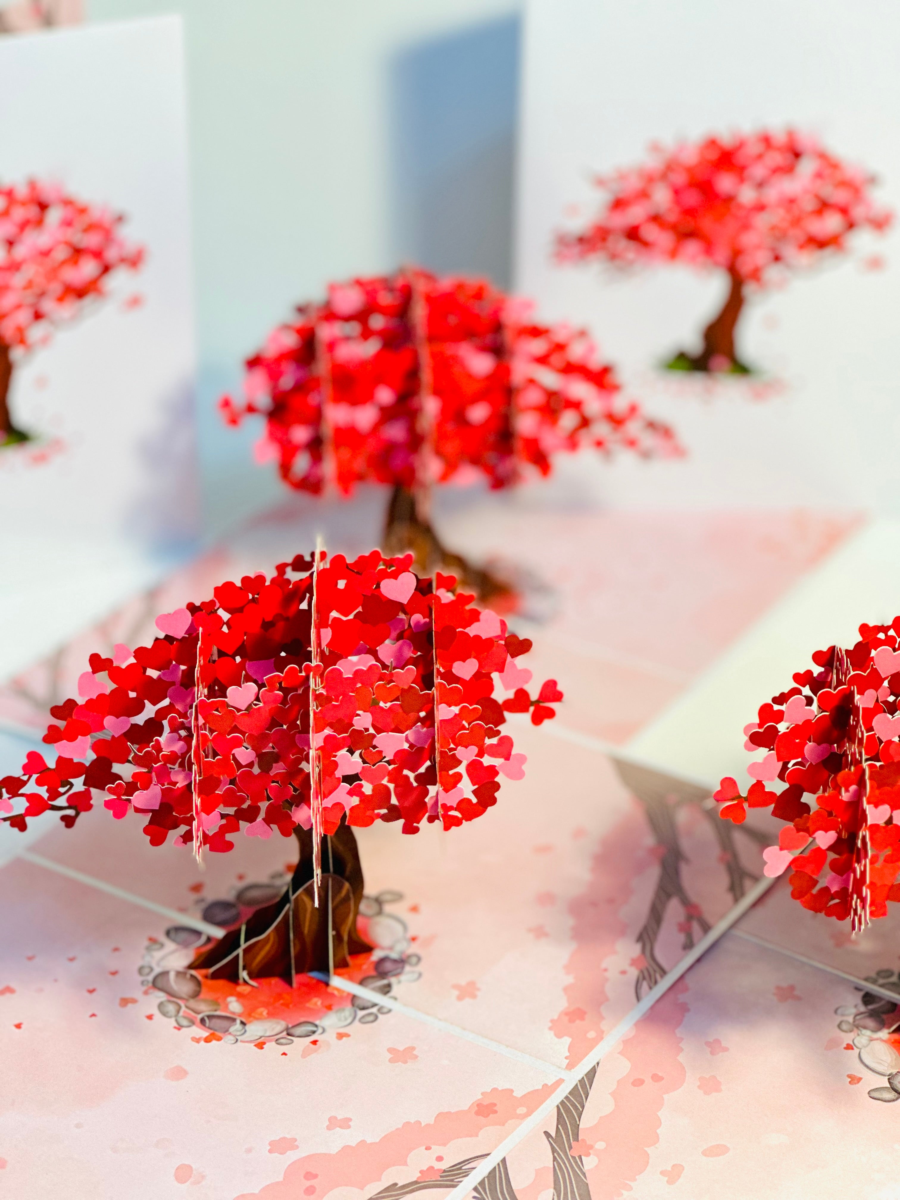 Hot Pink Love Heart Cherry Blossom Tree 3D POP UP GREETING CARD - Created by Origami Pop Cards Australian Design & Handmade 3D Pop Up Magical Paper Cards, Handmade Pop Up Cards Happy Valentine's Day Celebrate Love Heart Fell and Romantic