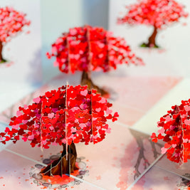 Hot Pink Love Heart Cherry Blossom Tree 3D POP UP GREETING CARD - Created by Origami Pop Cards Australian Design & Handmade 3D Pop Up Magical Paper Cards, Handmade Pop Up Cards Happy Valentine's Day Celebrate Love Heart Fell and Romantic