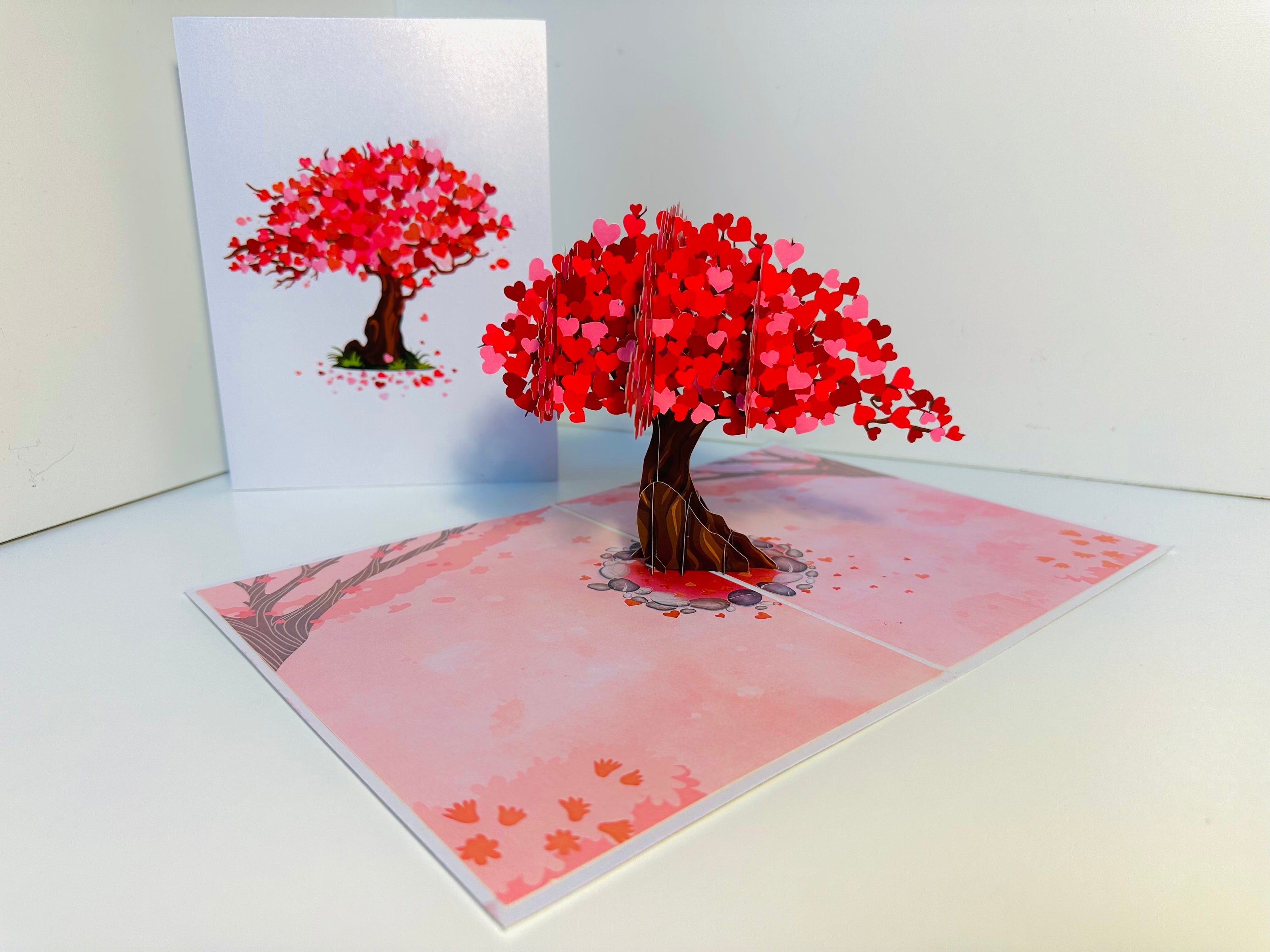 Hot Pink Love Heart Cherry Blossom Tree 3D POP UP GREETING CARD - Created by Origami Pop Cards Australian Design & Handmade 3D Pop Up Magical Paper Cards, Handmade Pop Up Cards Happy Valentine's Day Celebrate Love Heart Fell and Romantic