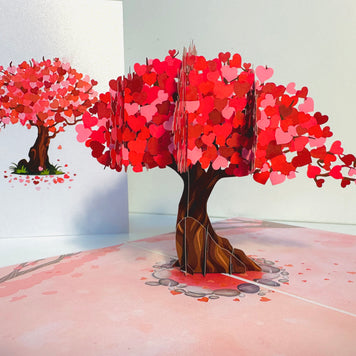 Hot Pink Love Heart Cherry Blossom Tree 3D POP UP GREETING CARD - Created by Origami Pop Cards Australian Design & Handmade 3D Pop Up Magical Paper Cards, Handmade Pop Up Cards Happy Valentine's Day Celebrate Love Heart Fell and Romantic