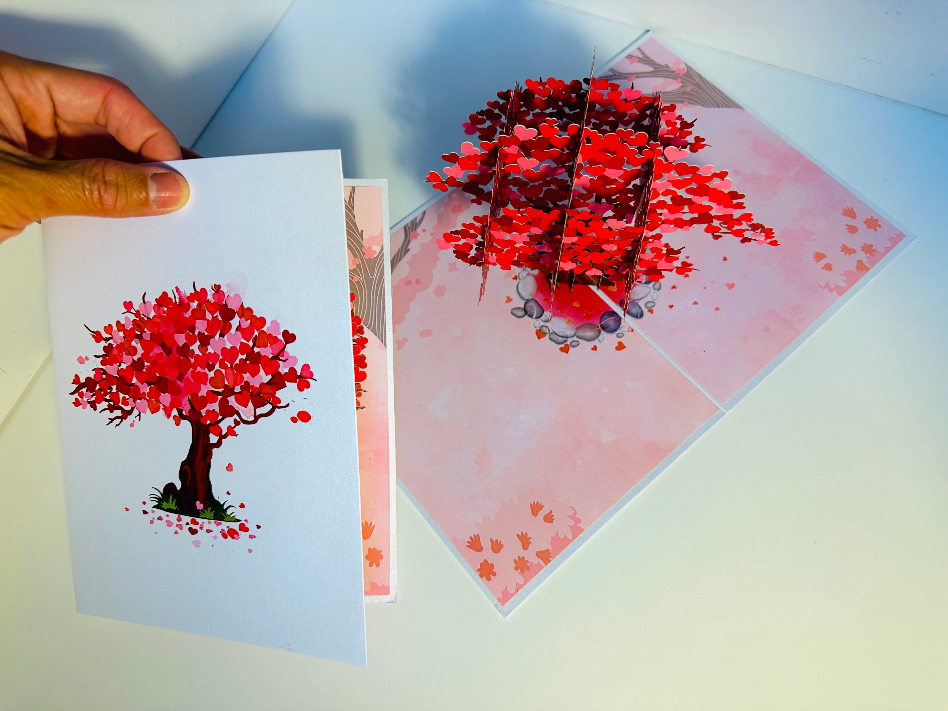 Hot Pink Love Heart Cherry Blossom Tree 3D POP UP GREETING CARD - Created by Origami Pop Cards Australian Design & Handmade 3D Pop Up Magical Paper Cards, Handmade Pop Up Cards Happy Valentine's Day Celebrate Love Heart Fell and Romantic