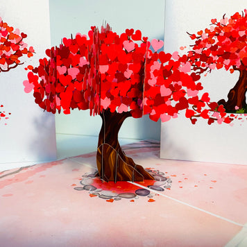 Hot Pink Love Heart Cherry Blossom Tree 3D POP UP GREETING CARD - Created by Origami Pop Cards Australian Design & Handmade 3D Pop Up Magical Paper Cards, Handmade Pop Up Cards Happy Valentine's Day Celebrate Love Heart Fell and Romantic