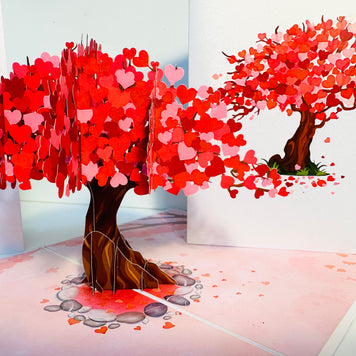 Hot Pink Love Heart Cherry Blossom Tree 3D POP UP GREETING CARD - Created by Origami Pop Cards Australian Design & Handmade 3D Pop Up Magical Paper Cards, Handmade Pop Up Cards Happy Valentine's Day Celebrate Love Heart Fell and Romantic