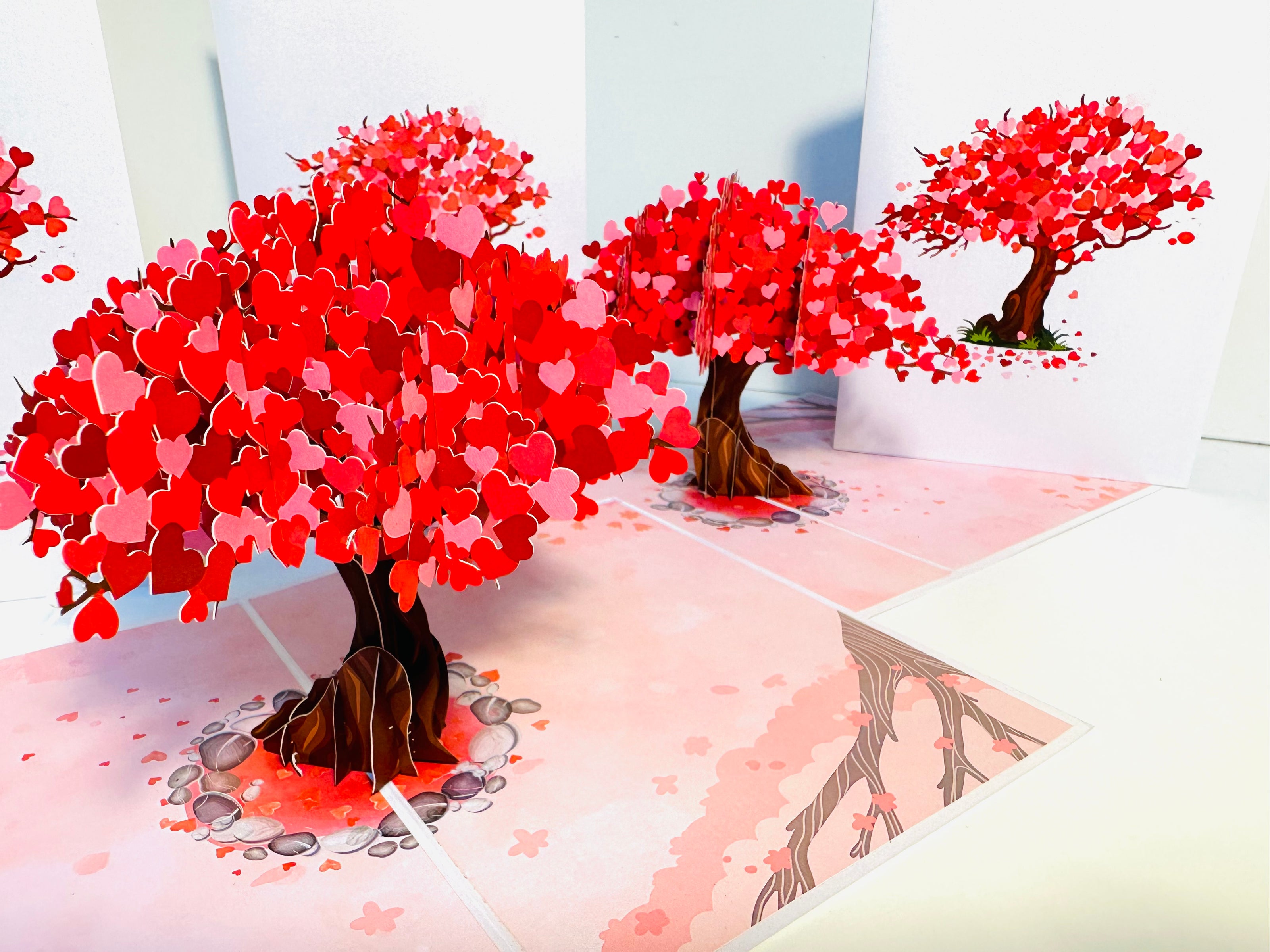 Hot Pink Love Heart Cherry Blossom Tree 3D POP UP GREETING CARD - Created by Origami Pop Cards Australian Design & Handmade 3D Pop Up Magical Paper Cards, Handmade Pop Up Cards Happy Valentine's Day Celebrate Love Heart Fell and Romantic