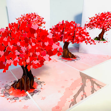 Hot Pink Love Heart Cherry Blossom Tree 3D POP UP GREETING CARD - Created by Origami Pop Cards Australian Design & Handmade 3D Pop Up Magical Paper Cards, Handmade Pop Up Cards Happy Valentine's Day Celebrate Love Heart Fell and Romantic