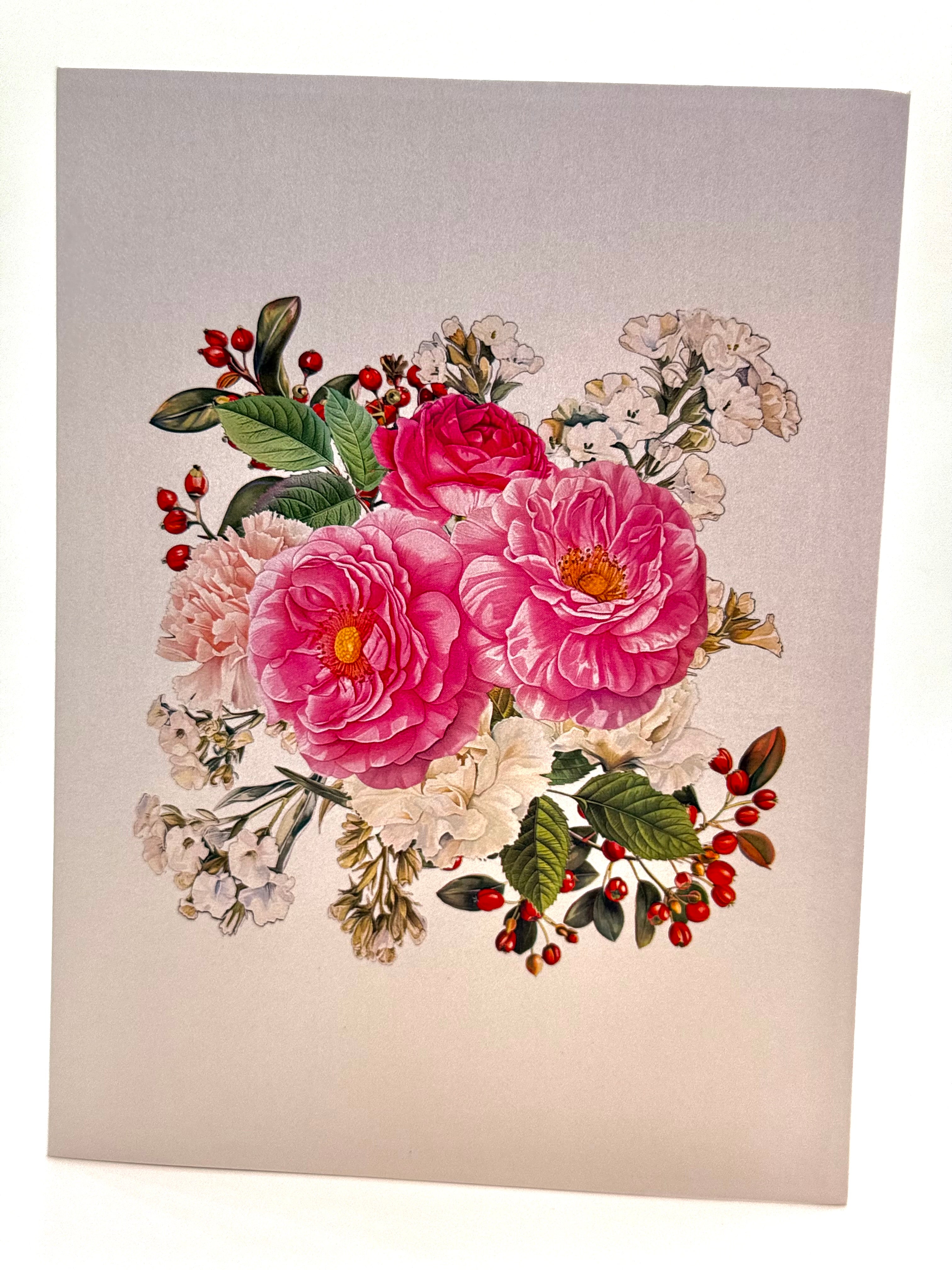 Hot Pink & White Peony Rose Basket Origami Pop Cards 3D Pop Up Greeting Card Happy Birthday Thank You Handmade Gift Thinking of You Blank Card for Any Occasion Happy Mother's Day Happy Father's Australiana Celebrate the Beauty of Flower and Romantic