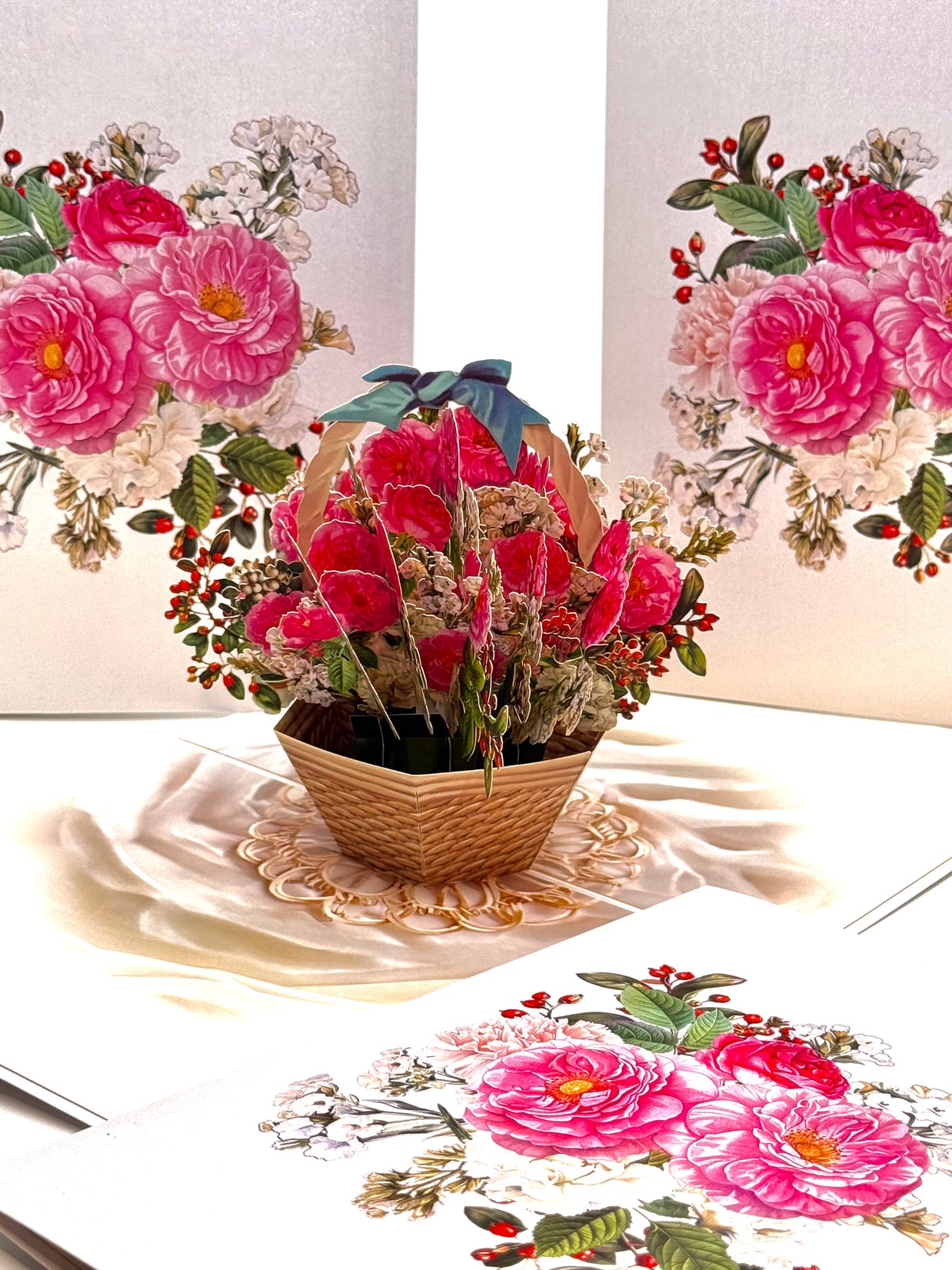 Hot Pink & White Peony Rose Basket Origami Pop Cards 3D Pop Up Greeting Card Happy Birthday Thank You Handmade Gift Thinking of You Blank Card for Any Occasion Happy Mother's Day Happy Father's Australiana Celebrate the Beauty of Flower and Romantic