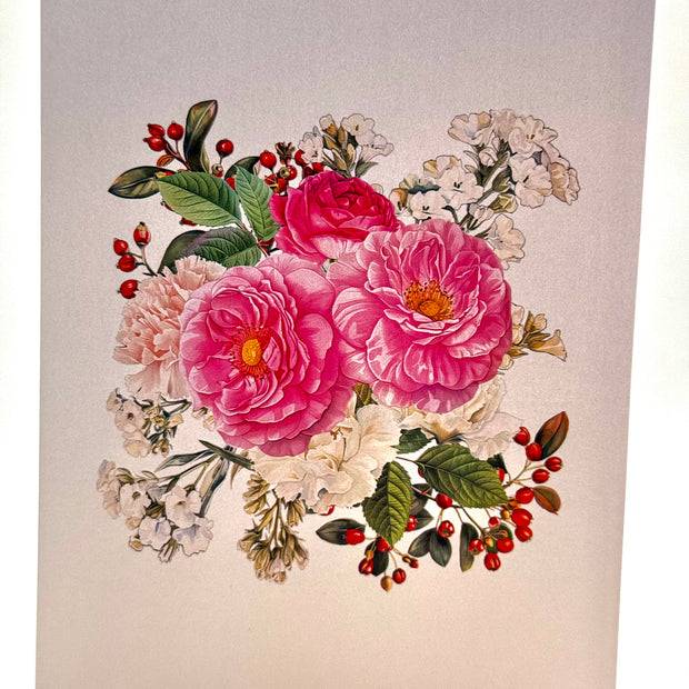 Hot Pink & White Peony Rose Basket Origami Pop Cards 3D Pop Up Greeting Card Happy Birthday Thank You Handmade Gift Thinking of You Blank Card for Any Occasion Happy Mother's Day Happy Father's Australiana Celebrate the Beauty of Flower and Romantic