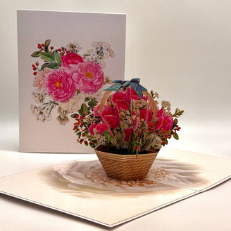 Hot Pink & White Peony Rose Basket Origami Pop Cards 3D Pop Up Greeting Card Happy Birthday Thank You Handmade Gift Thinking of You Blank Card for Any Occasion Happy Mother's Day Happy Father's Australiana Celebrate the Beauty of Flower and Romantic