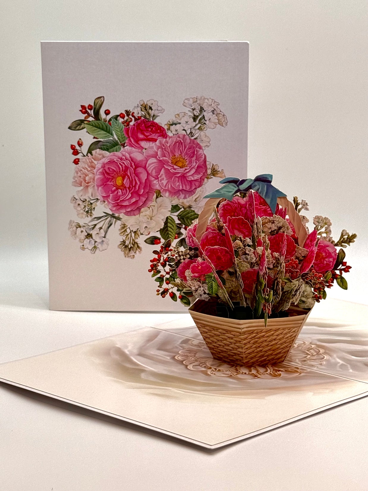 Hot Pink & White Peony Rose Basket Origami Pop Cards 3D Pop Up Greeting Card Happy Birthday Thank You Handmade Gift Thinking of You Blank Card for Any Occasion Happy Mother's Day Happy Father's Australiana Celebrate the Beauty of Flower and Romantic