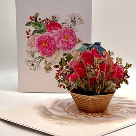 Hot Pink & White Peony Rose Basket Origami Pop Cards 3D Pop Up Greeting Card Happy Birthday Thank You Handmade Gift Thinking of You Blank Card for Any Occasion Happy Mother's Day Happy Father's Australiana Celebrate the Beauty of Flower and Romantic