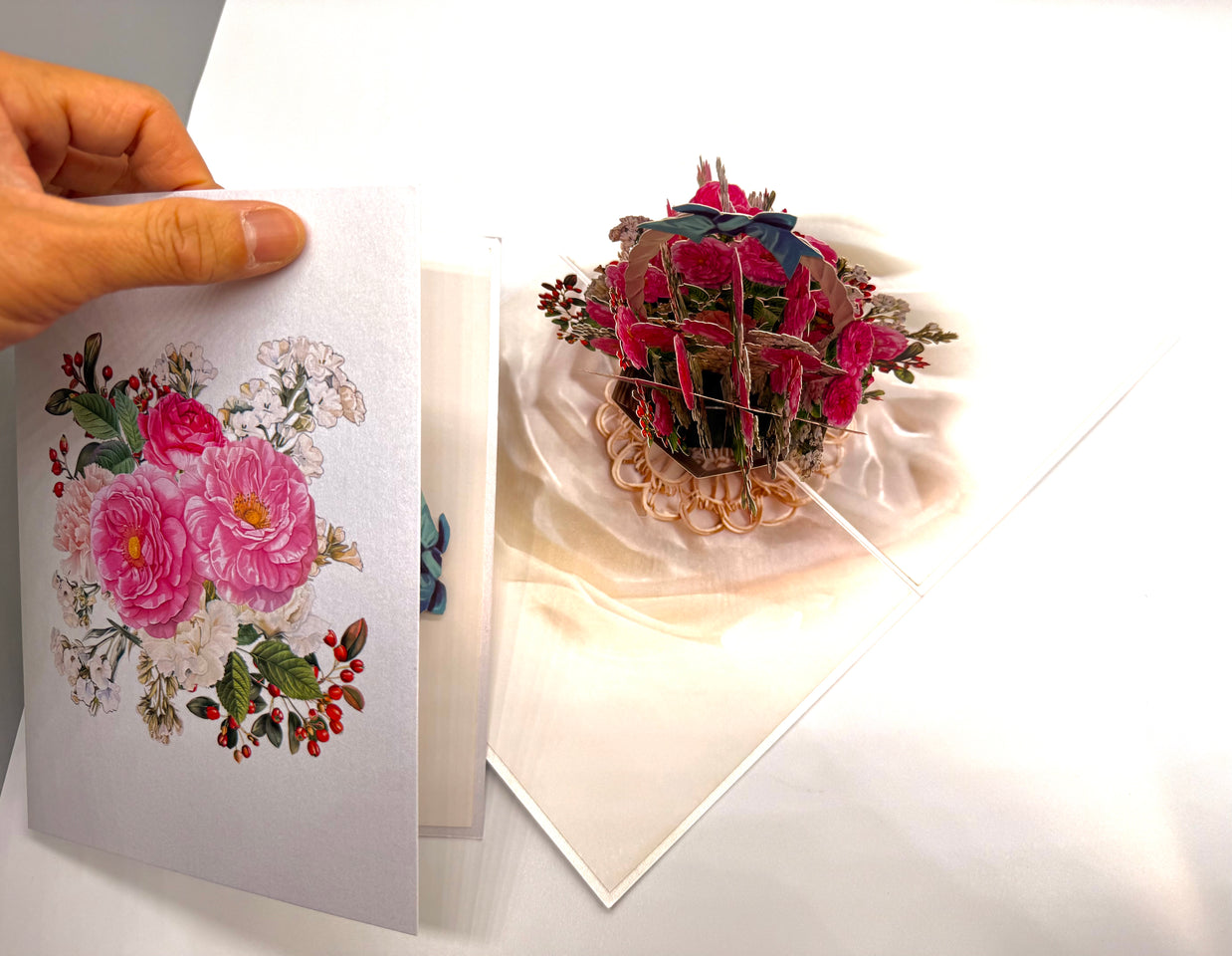 Hot Pink & White Peony Rose Basket Origami Pop Cards 3D Pop Up Greeting Card Happy Birthday Thank You Handmade Gift Thinking of You Blank Card for Any Occasion Happy Mother's Day Happy Father's Australiana Celebrate the Beauty of Flower and Romantic