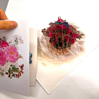 Hot Pink & White Peony Rose Basket Origami Pop Cards 3D Pop Up Greeting Card Happy Birthday Thank You Handmade Gift Thinking of You Blank Card for Any Occasion Happy Mother's Day Happy Father's Australiana Celebrate the Beauty of Flower and Romantic