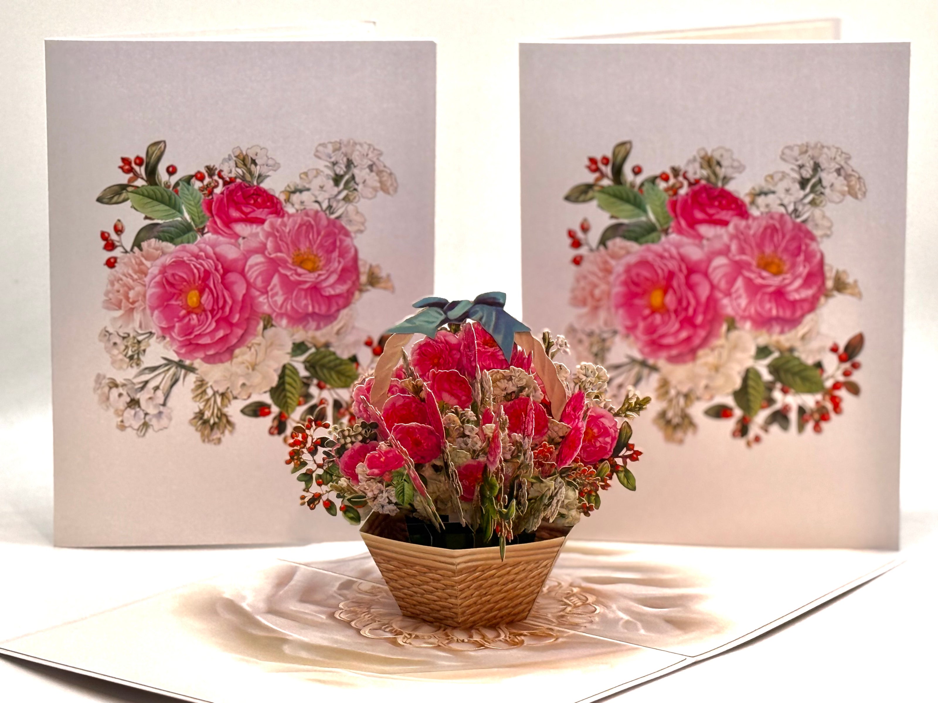 Hot Pink & White Peony Rose Basket Origami Pop Cards 3D Pop Up Greeting Card Happy Birthday Thank You Handmade Gift Thinking of You Blank Card for Any Occasion Happy Mother's Day Happy Father's Australiana Celebrate the Beauty of Flower and Romantic