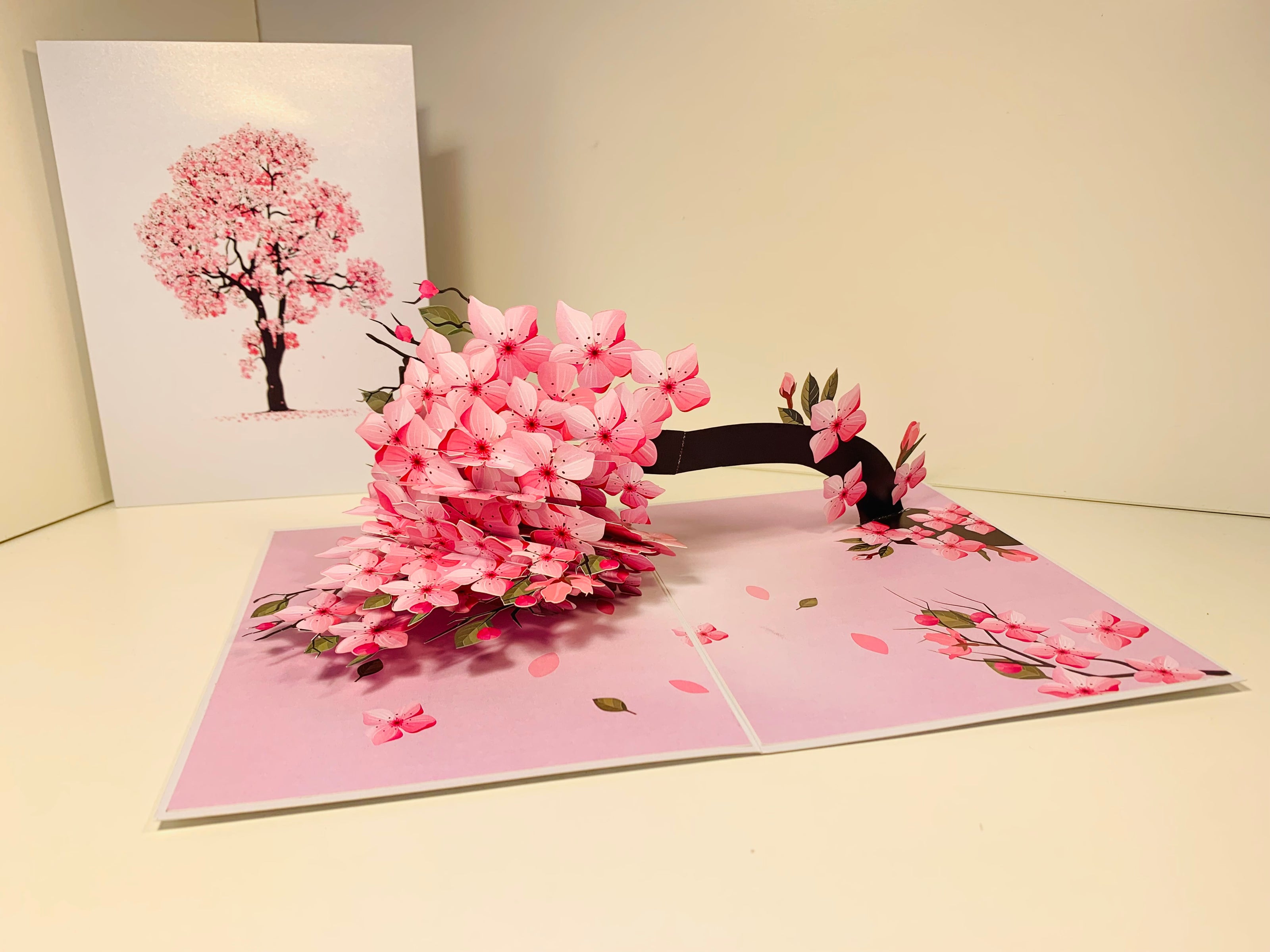 Hot Pink Weeping Cherry Blossom Sakura Tree Origami Pop Cards 3D Pop Up Greeting Card Best Wishes Happy Birthday Gift Thank You Handmade Best Wishes Blank Card for Any Occasion Happy Mother's Day Happy Father's Day Celebrate The Beauty of Flower