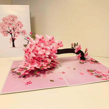 Hot Pink Weeping Cherry Blossom Sakura Tree Origami Pop Cards 3D Pop Up Greeting Card Best Wishes Happy Birthday Gift Thank You Handmade Best Wishes Blank Card for Any Occasion Happy Mother's Day Happy Father's Day Celebrate The Beauty of Flower