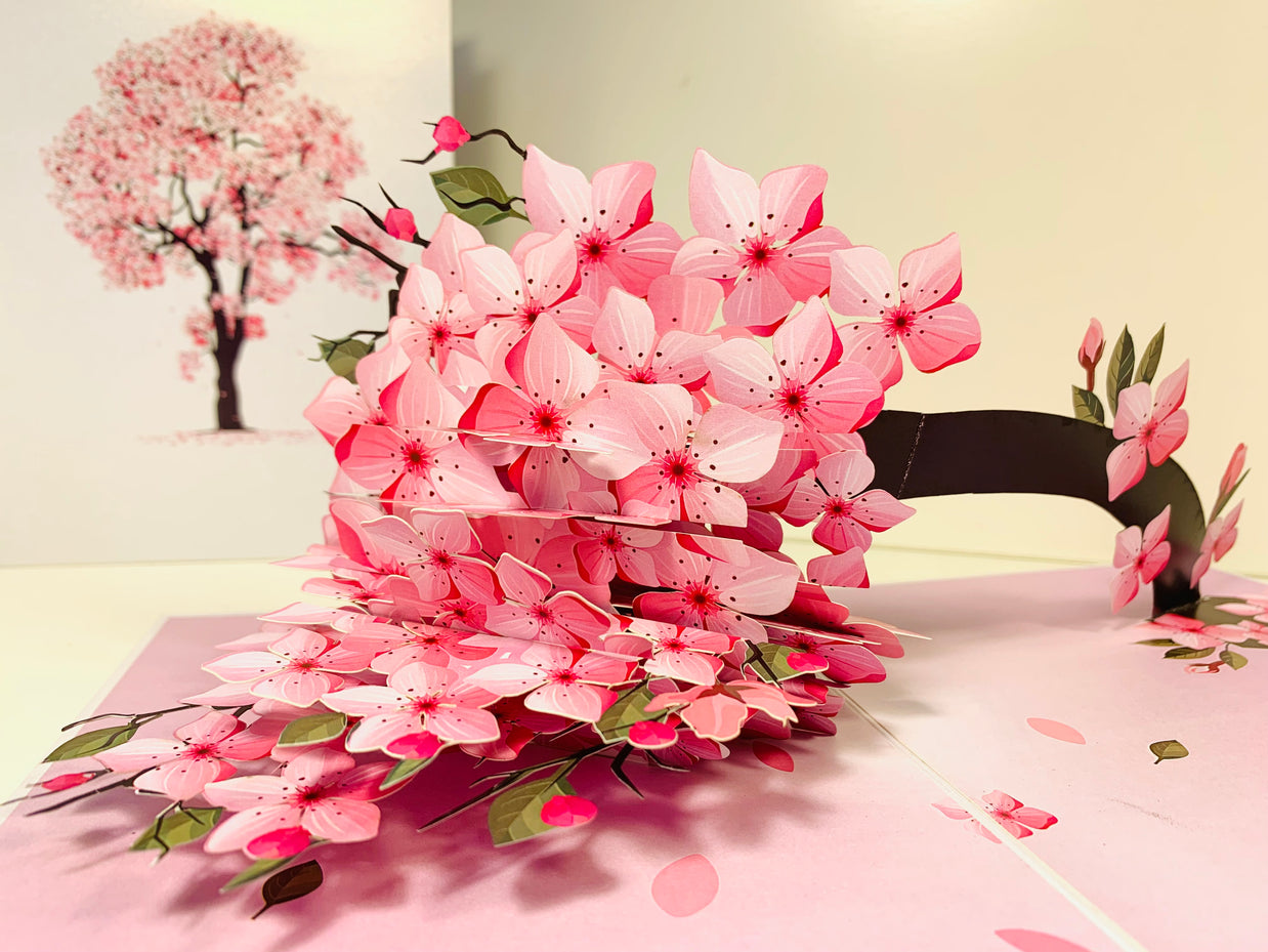 Hot Pink Weeping Cherry Blossom Sakura Tree Origami Pop Cards 3D Pop Up Greeting Card Best Wishes Happy Birthday Gift Thank You Handmade Best Wishes Blank Card for Any Occasion Happy Mother's Day Happy Father's Day Celebrate The Beauty of Flower