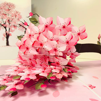 Hot Pink Weeping Cherry Blossom Sakura Tree Origami Pop Cards 3D Pop Up Greeting Card Best Wishes Happy Birthday Gift Thank You Handmade Best Wishes Blank Card for Any Occasion Happy Mother's Day Happy Father's Day Celebrate The Beauty of Flower