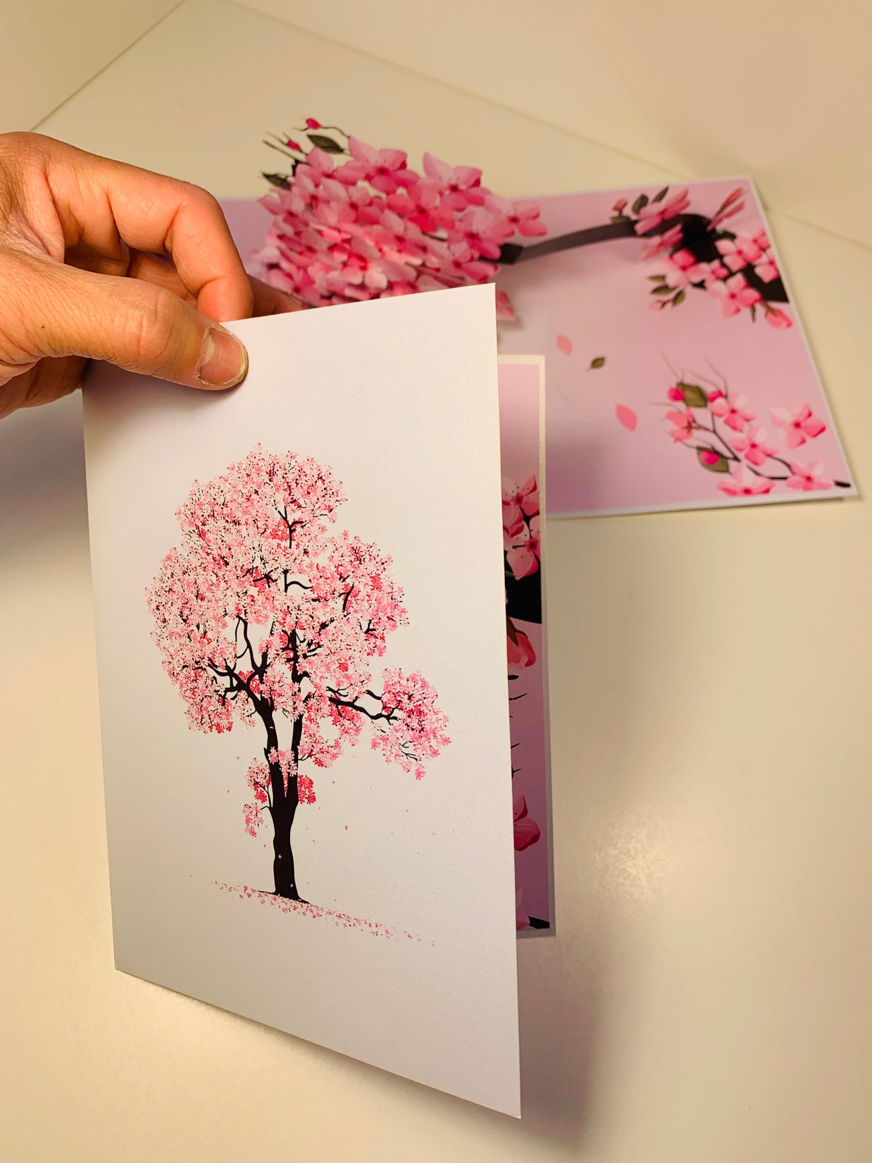 Hot Pink Weeping Cherry Blossom Sakura Tree Origami Pop Cards 3D Pop Up Greeting Card Best Wishes Happy Birthday Gift Thank You Handmade Best Wishes Blank Card for Any Occasion Happy Mother's Day Happy Father's Day Celebrate The Beauty of Flower