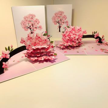 Hot Pink Weeping Cherry Blossom Sakura Tree Origami Pop Cards 3D Pop Up Greeting Card Best Wishes Happy Birthday Gift Thank You Handmade Best Wishes Blank Card for Any Occasion Happy Mother's Day Happy Father's Day Celebrate The Beauty of Flower