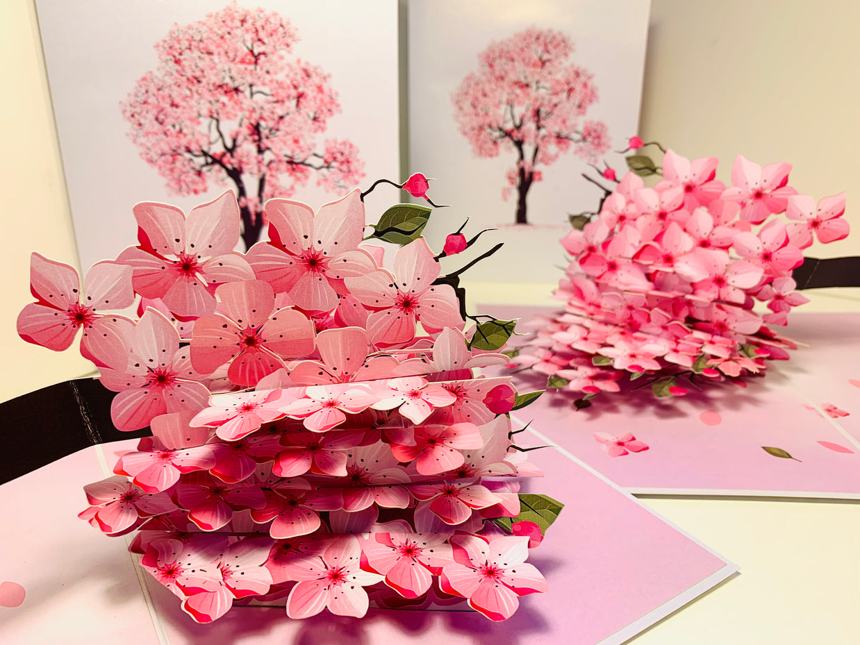 Hot Pink Weeping Cherry Blossom Sakura Tree Origami Pop Cards 3D Pop Up Greeting Card Best Wishes Happy Birthday Gift Thank You Handmade Best Wishes Blank Card for Any Occasion Happy Mother's Day Happy Father's Day Celebrate The Beauty of Flower