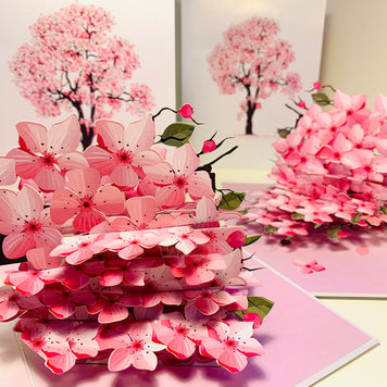 Hot Pink Weeping Cherry Blossom Sakura Tree Origami Pop Cards 3D Pop Up Greeting Card Best Wishes Happy Birthday Gift Thank You Handmade Best Wishes Blank Card for Any Occasion Happy Mother's Day Happy Father's Day Celebrate The Beauty of Flower