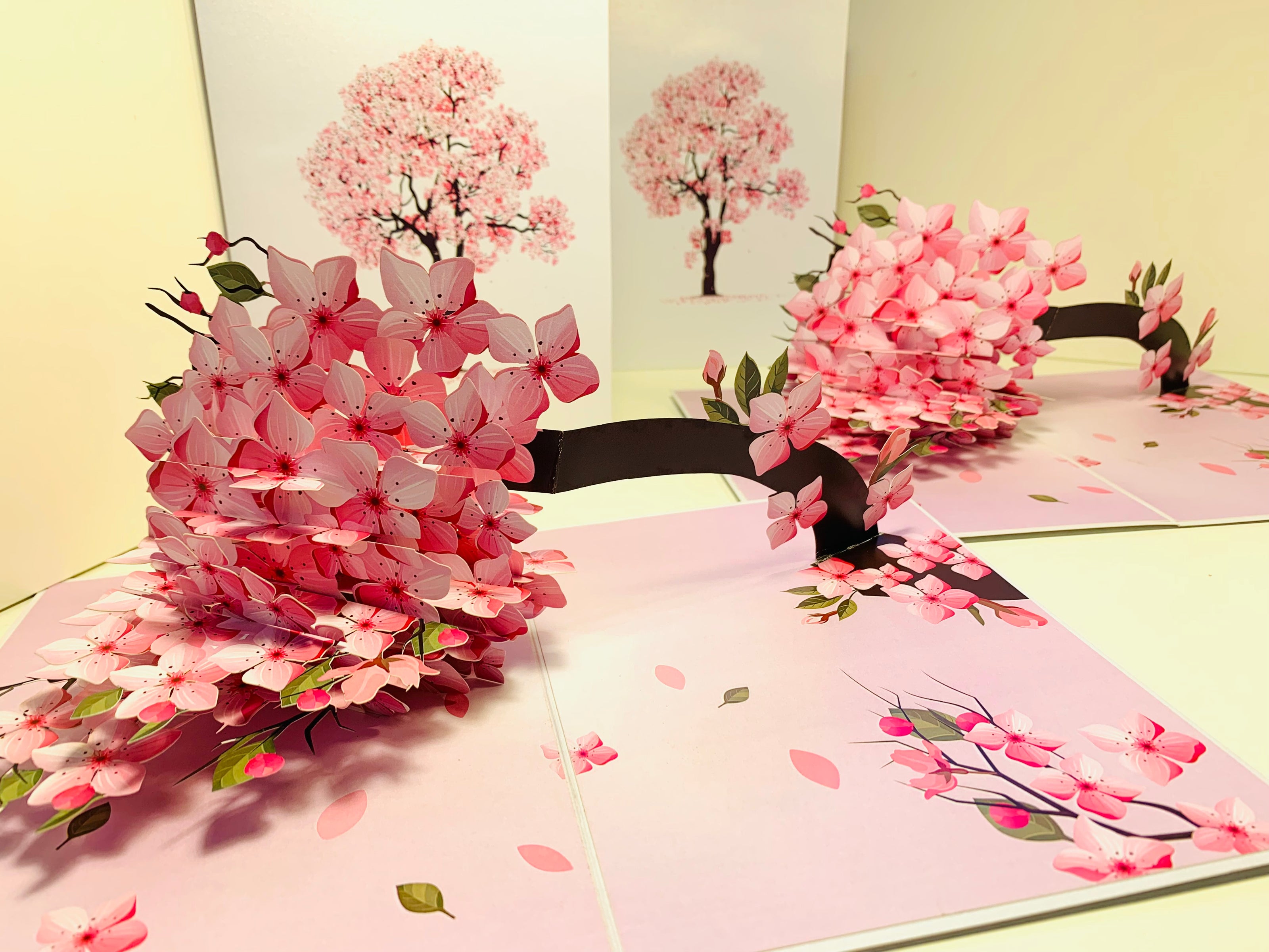 Hot Pink Weeping Cherry Blossom Sakura Tree Origami Pop Cards 3D Pop Up Greeting Card Best Wishes Happy Birthday Gift Thank You Handmade Best Wishes Blank Card for Any Occasion Happy Mother's Day Happy Father's Day Celebrate The Beauty of Flower