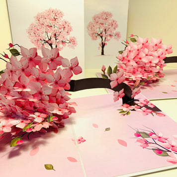 Hot Pink Weeping Cherry Blossom Sakura Tree Origami Pop Cards 3D Pop Up Greeting Card Best Wishes Happy Birthday Gift Thank You Handmade Best Wishes Blank Card for Any Occasion Happy Mother's Day Happy Father's Day Celebrate The Beauty of Flower