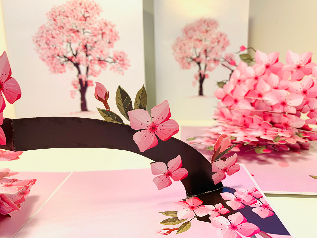 Hot Pink Weeping Cherry Blossom Sakura Tree Origami Pop Cards 3D Pop Up Greeting Card Best Wishes Happy Birthday Gift Thank You Handmade Best Wishes Blank Card for Any Occasion Happy Mother's Day Happy Father's Day Celebrate The Beauty of Flower