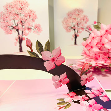 Hot Pink Weeping Cherry Blossom Sakura Tree Origami Pop Cards 3D Pop Up Greeting Card Best Wishes Happy Birthday Gift Thank You Handmade Best Wishes Blank Card for Any Occasion Happy Mother's Day Happy Father's Day Celebrate The Beauty of Flower