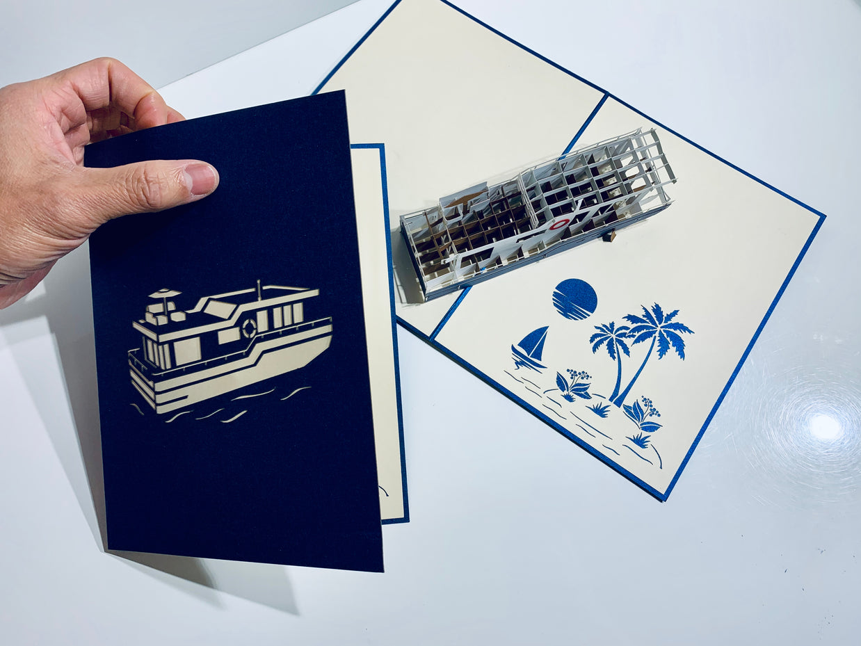 Houseboat - A Dream Home Origami Pop Cards 3D Pop Up Greeting Card Happy Birthday Thank You Handmade Gift Thinking of You Blank Card for Any Occasion Happy Mother's Day Happy Father's Australiana Celebrate the Beauty
