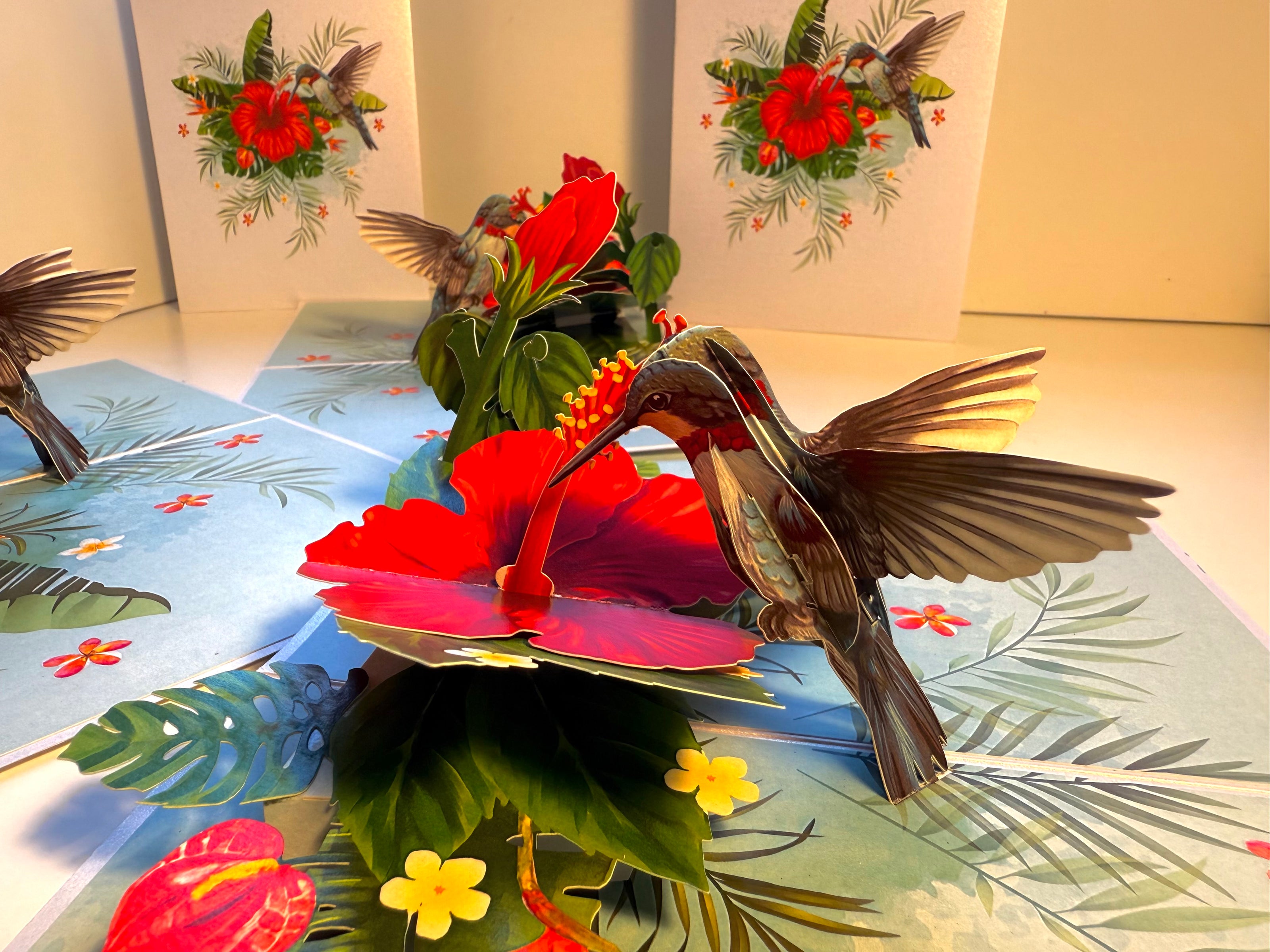 Hummingbird Attracting Red Hibiscus Flowers Origami Pop Cards 3D Pop Up Greeting Card Celebrate Happy Birthday Thank You Handmade Best Wishes Gift Thinking of You Blank Card for Any Occasion Happy Mother's Day Happy Father's Day Australiana Birds