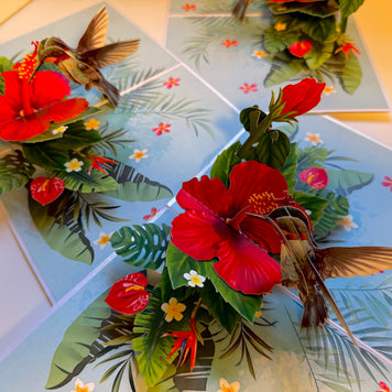 Hummingbird Attracting Red Hibiscus Flowers Origami Pop Cards 3D Pop Up Greeting Card Celebrate Happy Birthday Thank You Handmade Best Wishes Gift Thinking of You Blank Card for Any Occasion Happy Mother's Day Happy Father's Day Australiana Birds