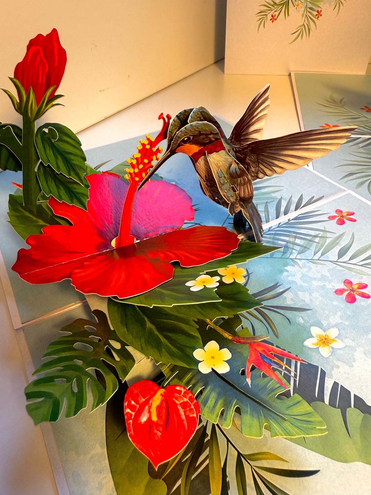 Hummingbird Attracting Red Hibiscus Flowers Origami Pop Cards 3D Pop Up Greeting Card Celebrate Happy Birthday Thank You Handmade Best Wishes Gift Thinking of You Blank Card for Any Occasion Happy Mother's Day Happy Father's Day Australiana Birds