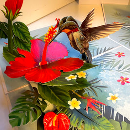 Hummingbird Attracting Red Hibiscus Flowers Origami Pop Cards 3D Pop Up Greeting Card Celebrate Happy Birthday Thank You Handmade Best Wishes Gift Thinking of You Blank Card for Any Occasion Happy Mother's Day Happy Father's Day Australiana Birds
