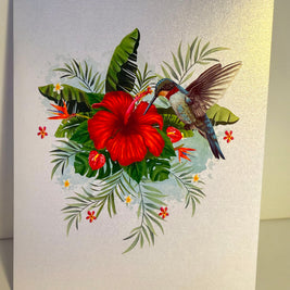 Hummingbird Attracting Red Hibiscus Flowers Origami Pop Cards 3D Pop Up Greeting Card Celebrate Happy Birthday Thank You Handmade Best Wishes Gift Thinking of You Blank Card for Any Occasion Happy Mother's Day Happy Father's Day Australiana Birds