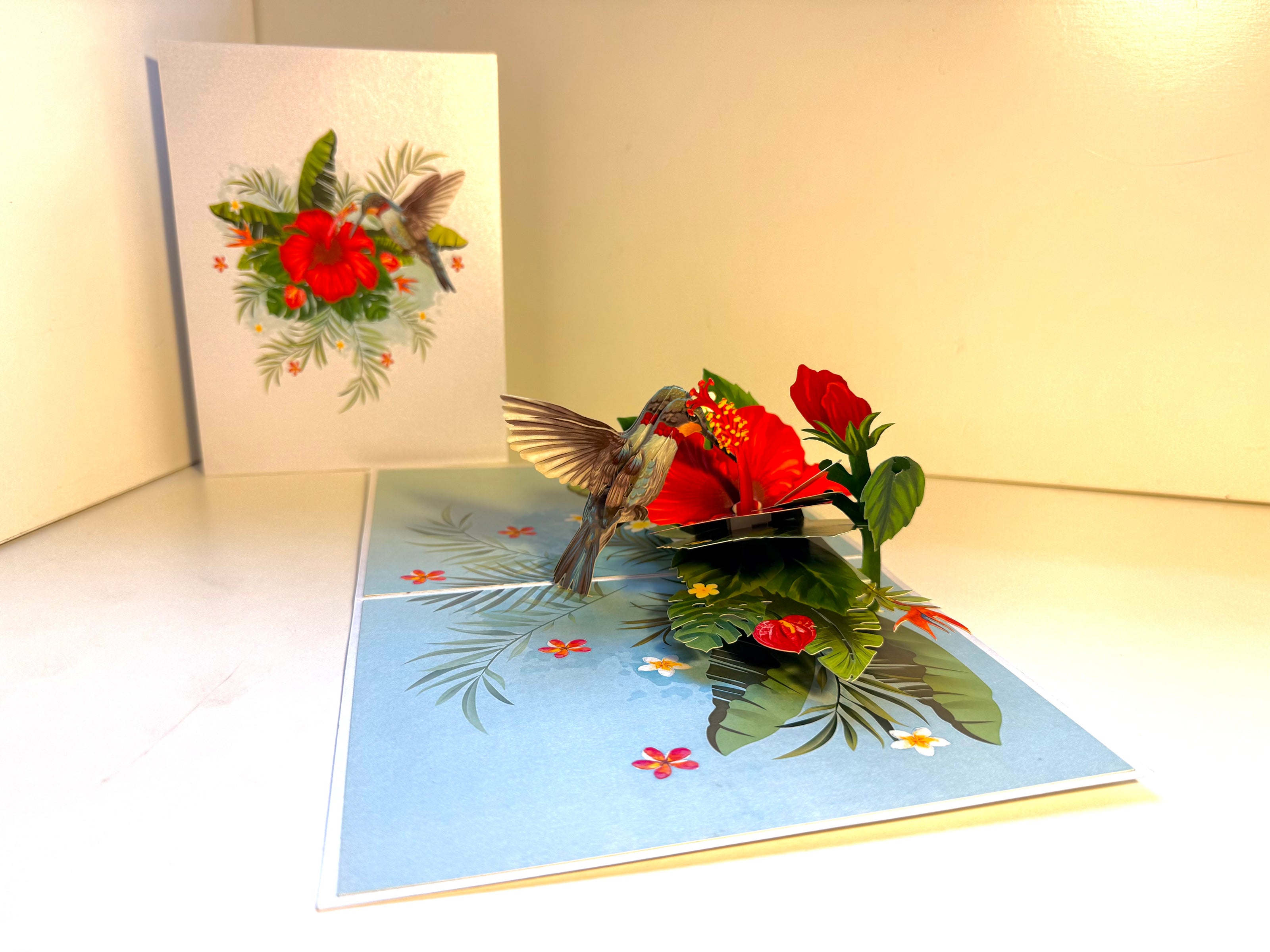 Hummingbird Attracting Red Hibiscus Flowers Origami Pop Cards 3D Pop Up Greeting Card Celebrate Happy Birthday Thank You Handmade Best Wishes Gift Thinking of You Blank Card for Any Occasion Happy Mother's Day Happy Father's Day Australiana Birds