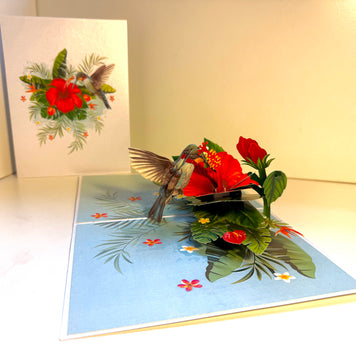 Hummingbird Attracting Red Hibiscus Flowers Origami Pop Cards 3D Pop Up Greeting Card Celebrate Happy Birthday Thank You Handmade Best Wishes Gift Thinking of You Blank Card for Any Occasion Happy Mother's Day Happy Father's Day Australiana Birds
