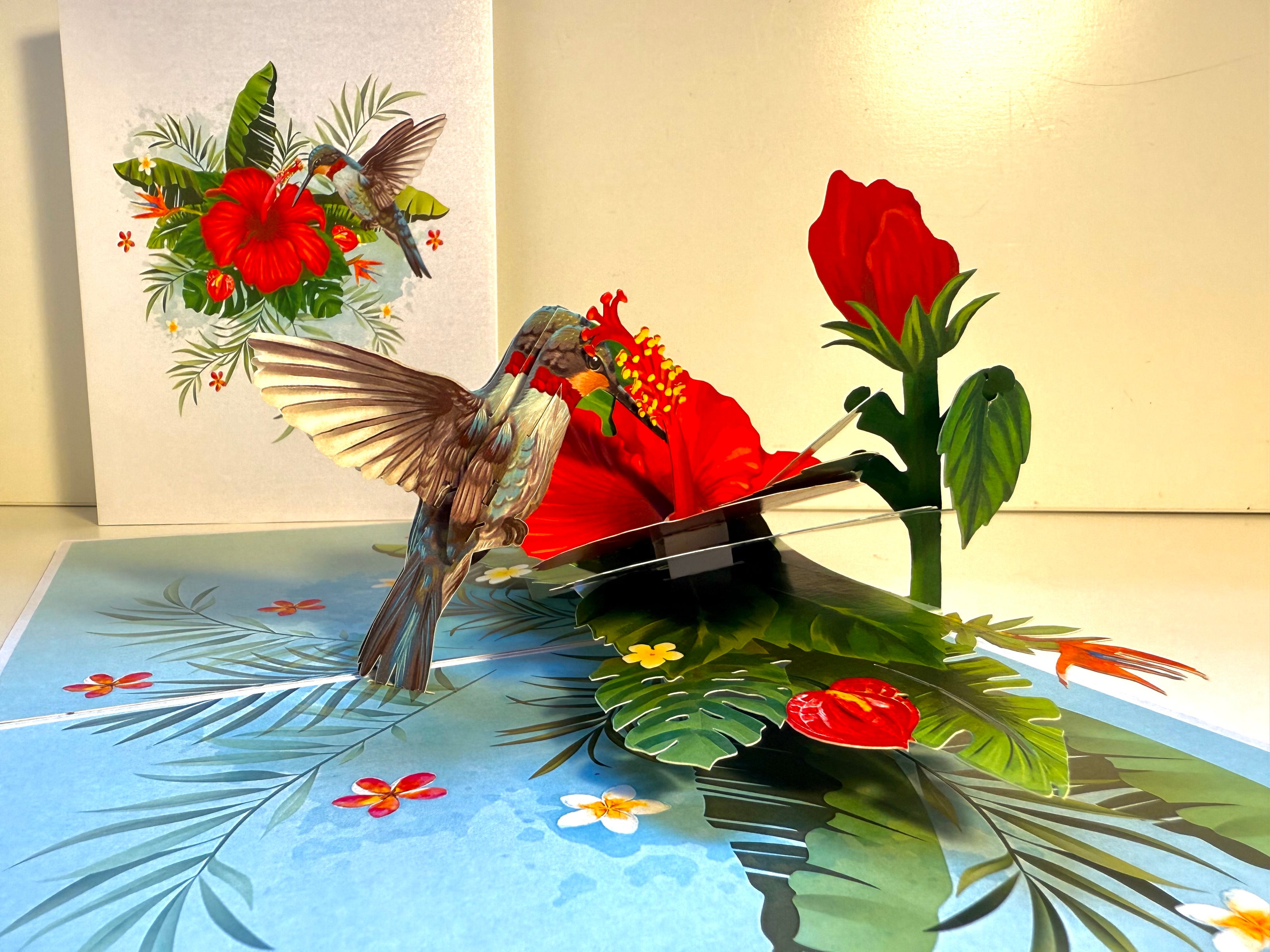 Hummingbird Attracting Red Hibiscus Flowers Origami Pop Cards 3D Pop Up Greeting Card Celebrate Happy Birthday Thank You Handmade Best Wishes Gift Thinking of You Blank Card for Any Occasion Happy Mother's Day Happy Father's Day Australiana Birds