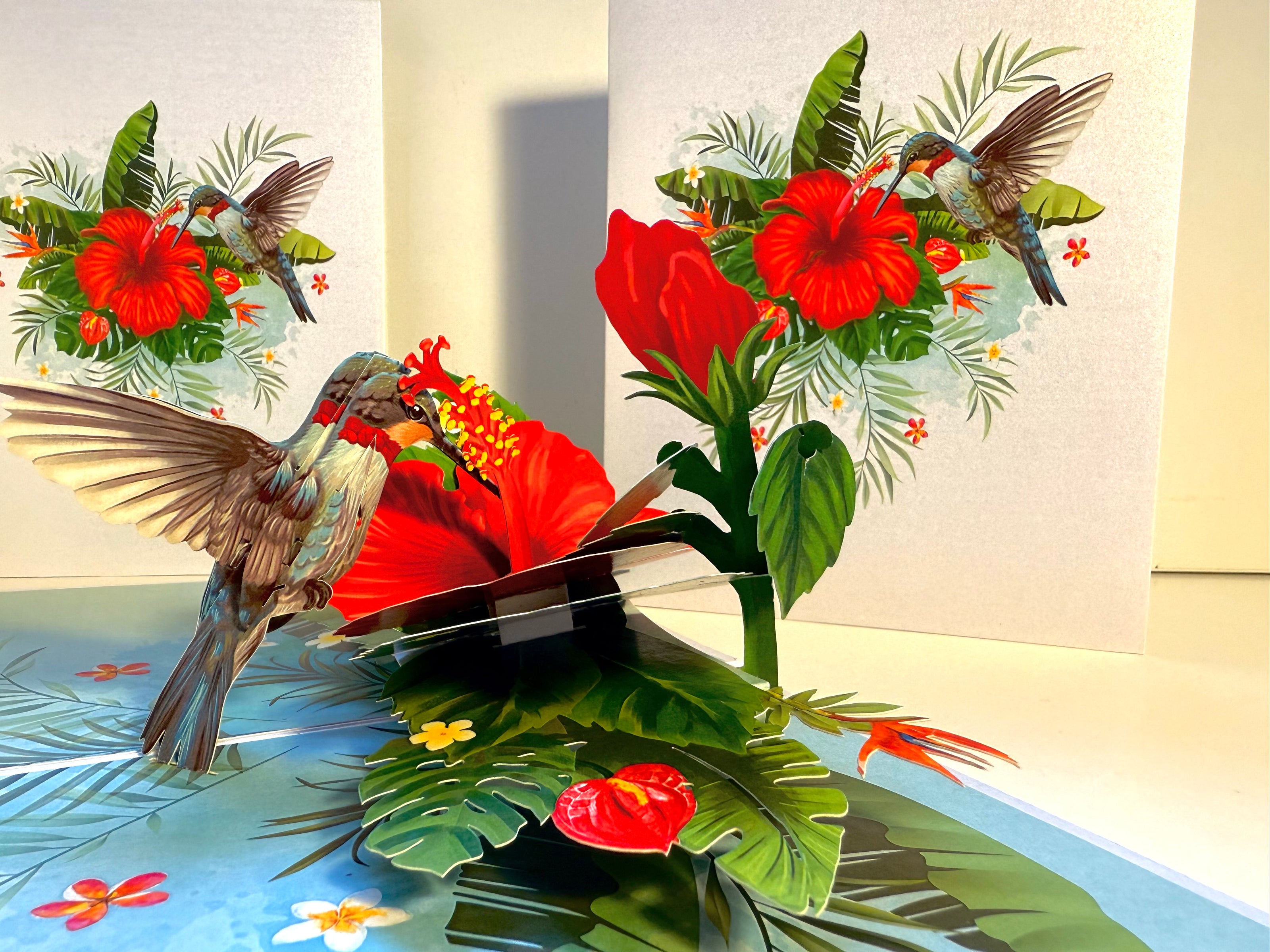 Hummingbird Attracting Red Hibiscus Flowers Origami Pop Cards 3D Pop Up Greeting Card Celebrate Happy Birthday Thank You Handmade Best Wishes Gift Thinking of You Blank Card for Any Occasion Happy Mother's Day Happy Father's Day Australiana Birds