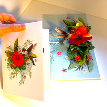 Hummingbird Attracting Red Hibiscus Flowers Origami Pop Cards 3D Pop Up Greeting Card Celebrate Happy Birthday Thank You Handmade Best Wishes Gift Thinking of You Blank Card for Any Occasion Happy Mother's Day Happy Father's Day Australiana Birds