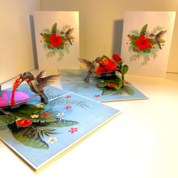 Hummingbird Attracting Red Hibiscus Flowers Origami Pop Cards 3D Pop Up Greeting Card Celebrate Happy Birthday Thank You Handmade Best Wishes Gift Thinking of You Blank Card for Any Occasion Happy Mother's Day Happy Father's Day Australiana Birds