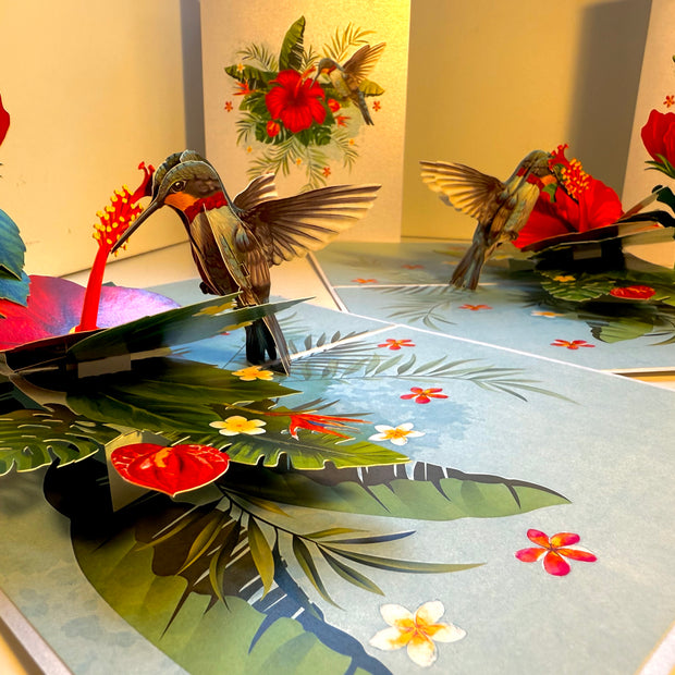 Hummingbird Attracting Red Hibiscus Flowers Origami Pop Cards 3D Pop Up Greeting Card Celebrate Happy Birthday Thank You Handmade Best Wishes Gift Thinking of You Blank Card for Any Occasion Happy Mother's Day Happy Father's Day Australiana Birds