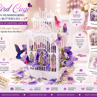 Hummingbird hovering the Bird Cage with Butterflies Origami Pop Cards 3D Pop Up Greeting Card Celebrate Happy Birthday Thank You Handmade Best Wishes Gift Thinking of You Blank Card for Any Occasion Happy Mother's Day Happy Father's Day Australiana