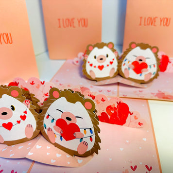 I LOVE YOU - Adorable Hedgehog Couple in Love 3D POP UP GREETING CARD - Created by Origami Pop Cards Australian Design & Handmade 3D Pop Up Magical Paper Cards, Handmade Pop Up Cards Happy Valentine's Day Celebrate Love Heart Fell and Romantic