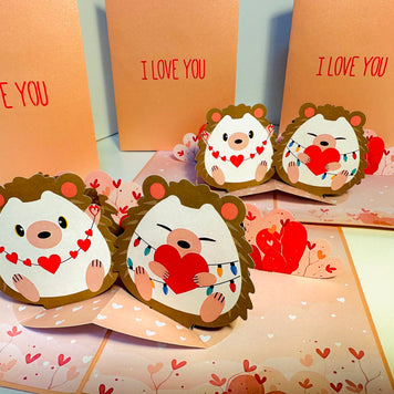 I LOVE YOU - Adorable Hedgehog Couple in Love 3D POP UP GREETING CARD - Created by Origami Pop Cards Australian Design & Handmade 3D Pop Up Magical Paper Cards, Handmade Pop Up Cards Happy Valentine's Day Celebrate Love Heart Fell and Romantic