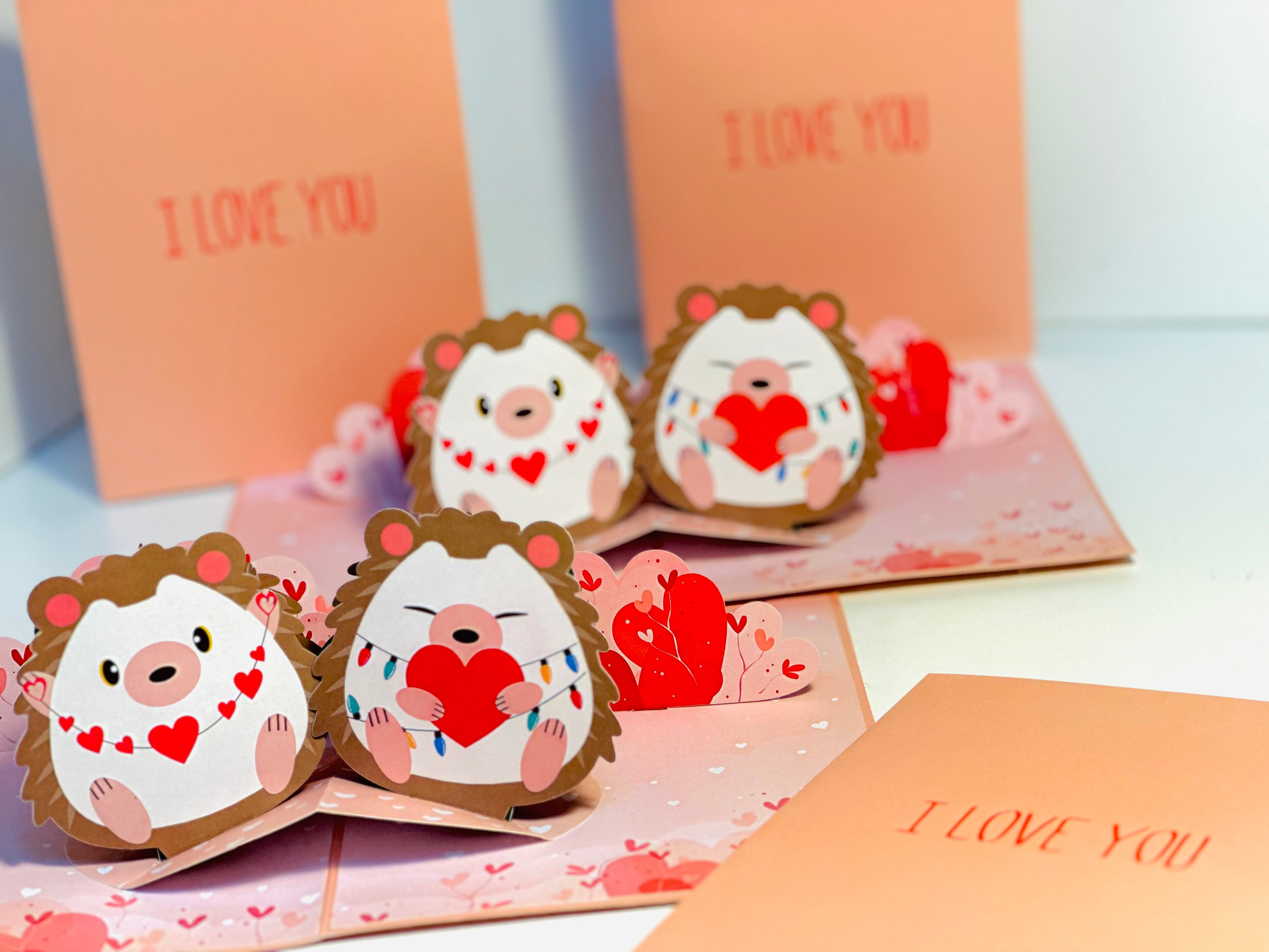 I LOVE YOU - Adorable Hedgehog Couple in Love 3D POP UP GREETING CARD - Created by Origami Pop Cards Australian Design & Handmade 3D Pop Up Magical Paper Cards, Handmade Pop Up Cards Happy Valentine's Day Celebrate Love Heart Fell and Romantic